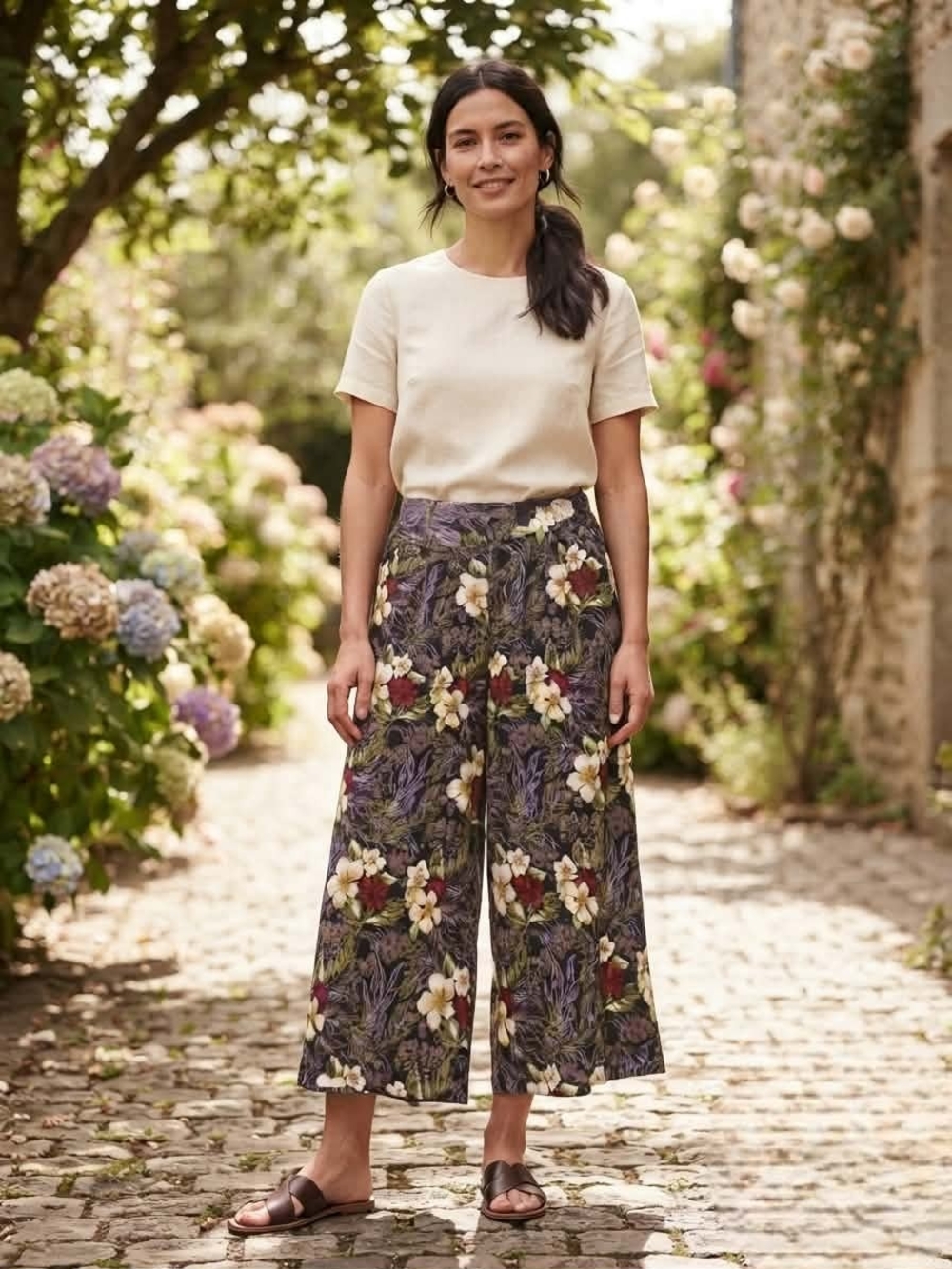 Norton McNaughton Vintage Floral Wide-Leg Culottes / Pants Size 12